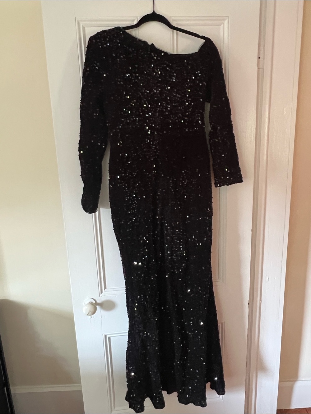 Black Sequin Long Sleeve stretch knit Maxi Dress